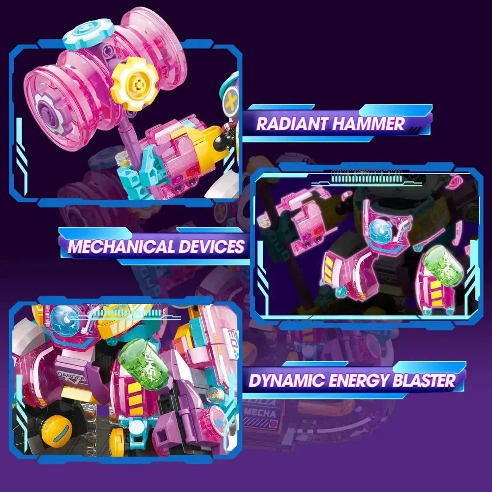 Creative Mini Pink Green Panda Mecha Building Blocks Luminous Bricks Figure Model Toy for Children's Adult Holiday Gift
