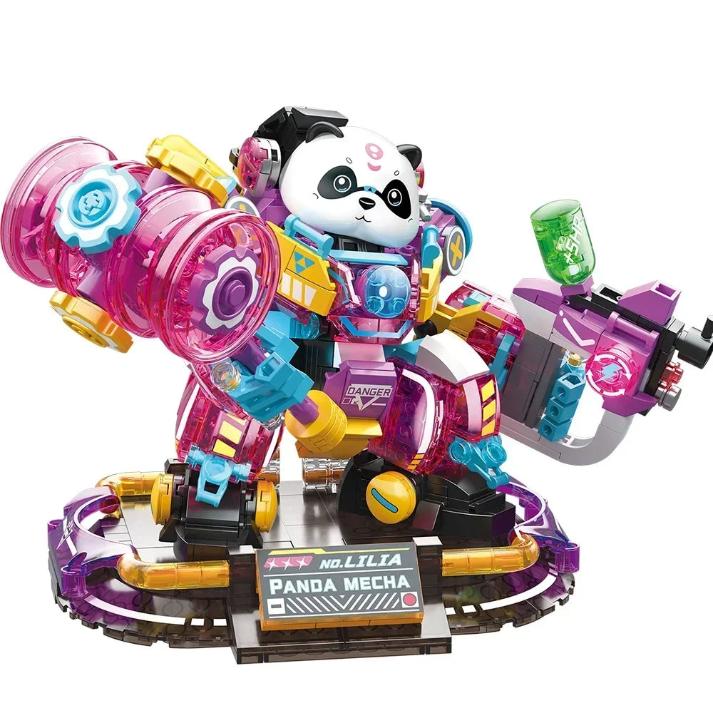 Creative Mini Pink Green Panda Mecha Building Blocks Luminous Bricks Figure Model Toy for Children's Adult Holiday Gift