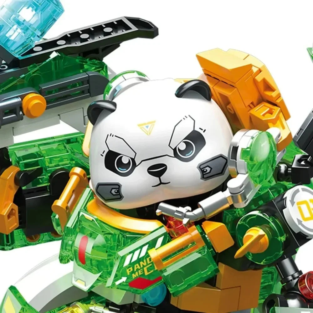 Creative Mini Pink Green Panda Mecha Building Blocks Luminous Bricks Figure Model Toy for Children's Adult Holiday Gift