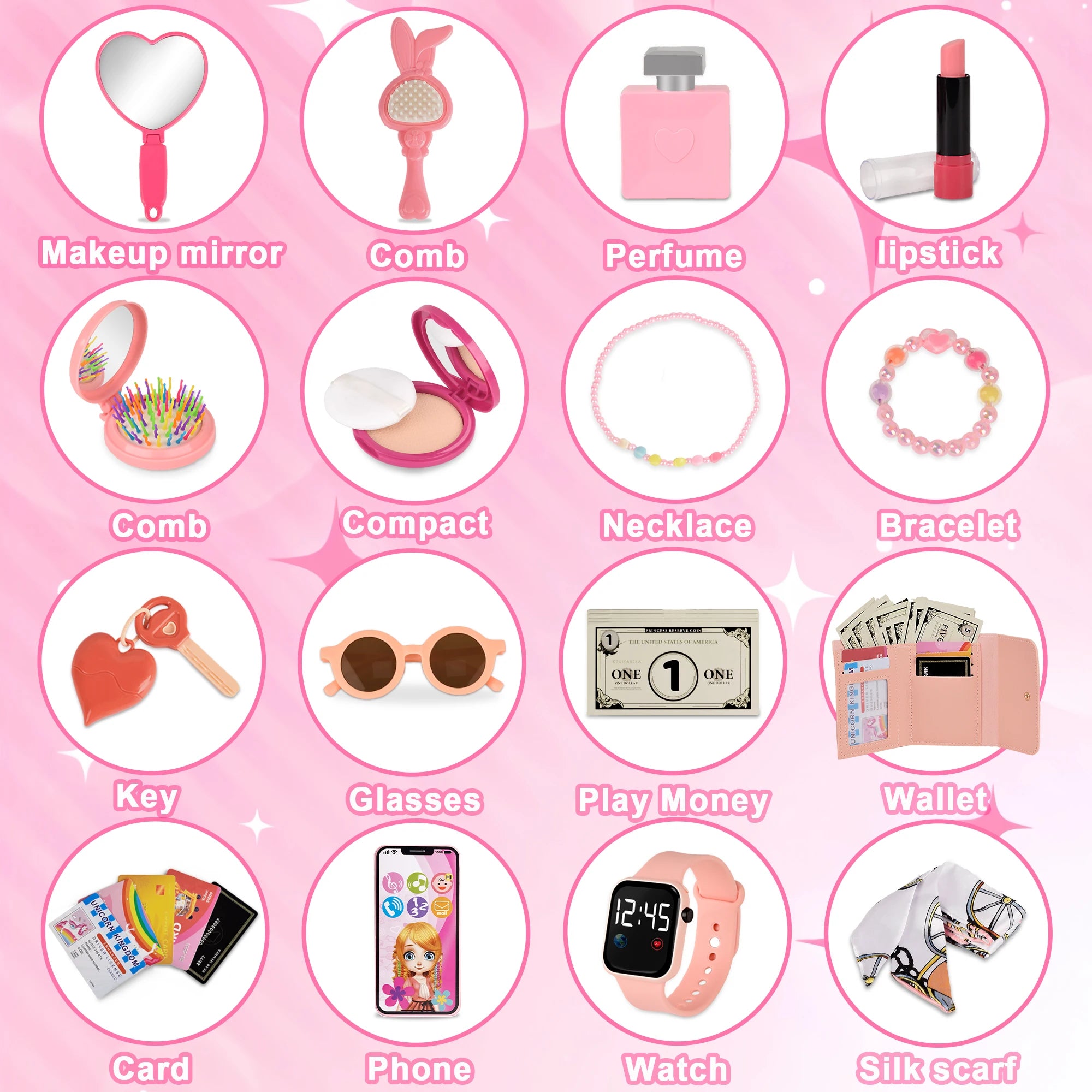 Princess Playset for Girls: Stylish Makeup Kit with Handbag, Phone, Wallet & Fake Cosmetics – Perfect Gift for Kids Aged 3+